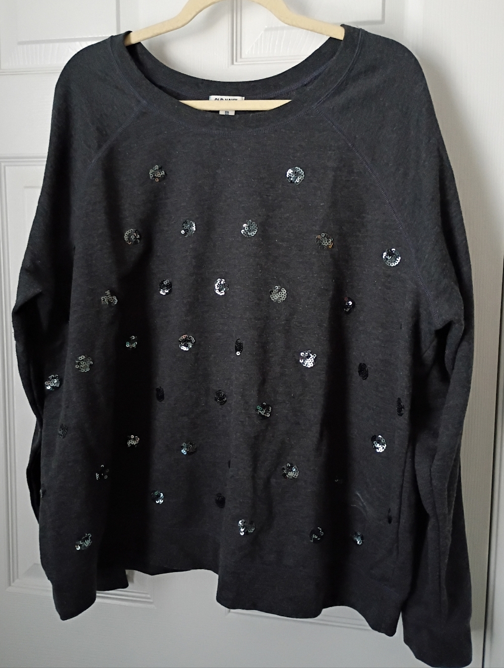 Old Navy Charcoal Crewneck Sweater with Sequin Dots